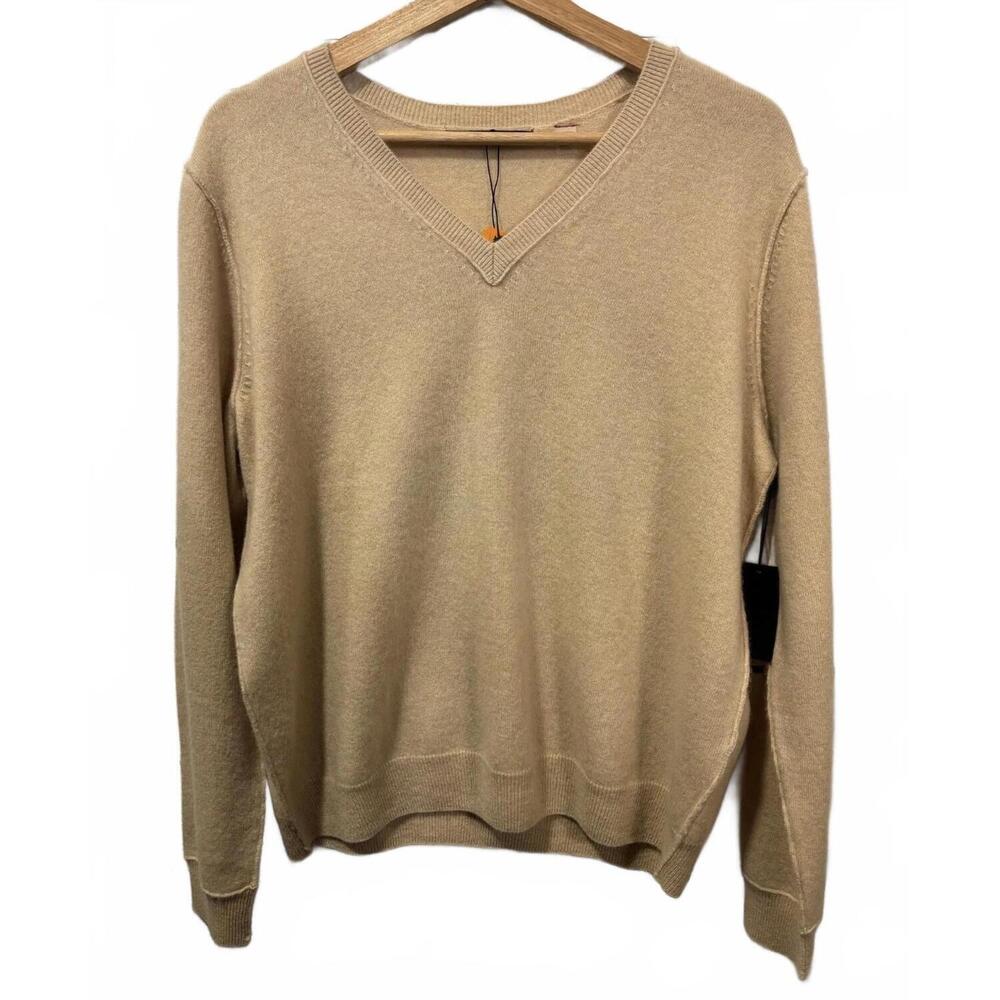 NEW BRAZEAU TRICOT women's cashmere sweater with crown in caramel